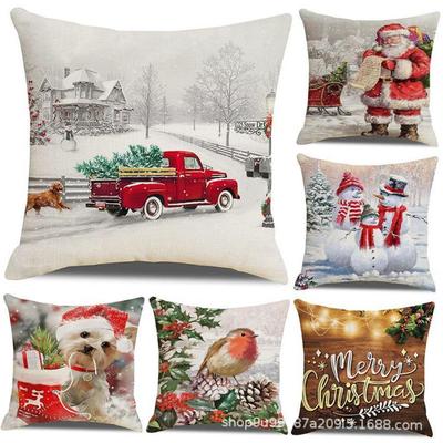 Christmas Pillow Watercolor Cartoon Linen Cushion Cover Euro