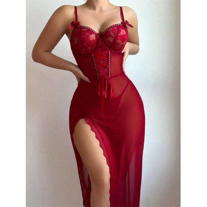 Sexy lace pajamas with transparent mesh lingerie set