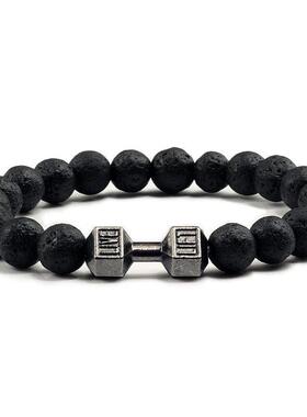 Natural Volcanic Stone Bracelet Men Matte Black Lave White B