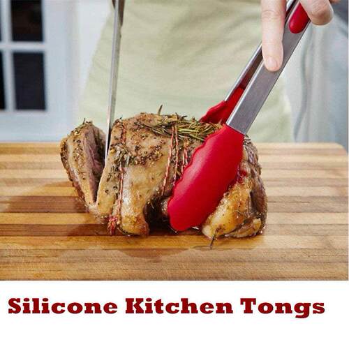 4 in1 Stainless Steel Kitchen Food Tongs Set Buffet Silicone