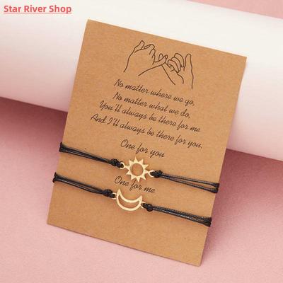 2 PCS/Set Couple Bracelet For Women Lover Sun Moon Star Hear