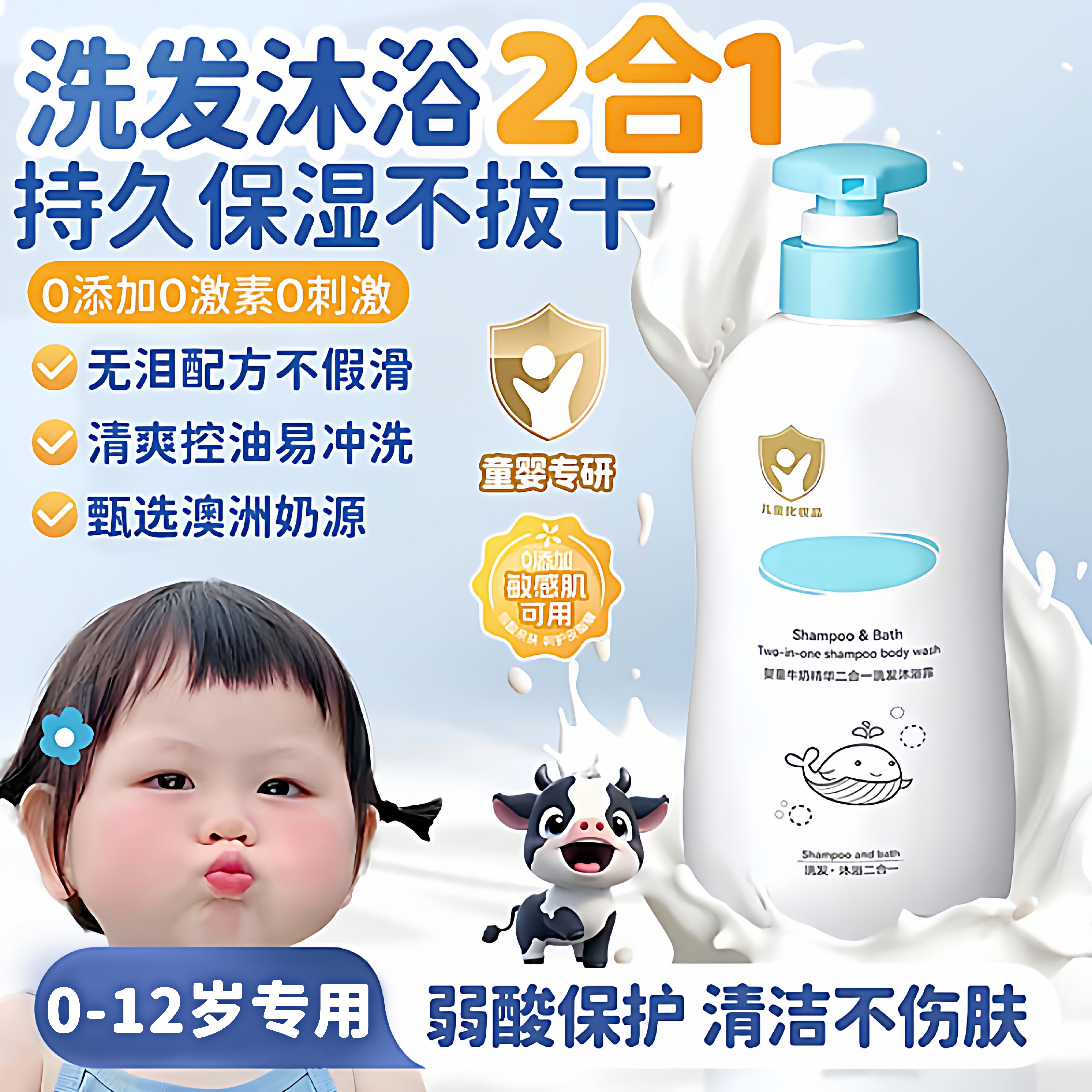 宝宝洗发沐浴露二合一洗护婴幼儿童沐浴乳洗发水温和无泪清洁保湿