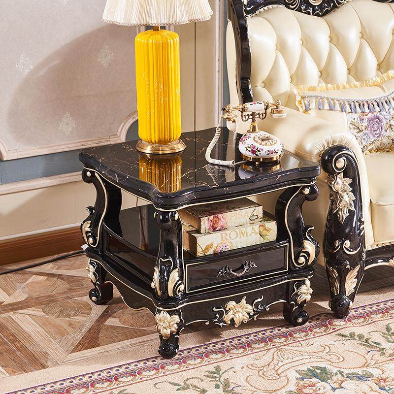 欧式大理石角几美式实木雕花客厅黑檀色正方形小茶几沙发边几方几