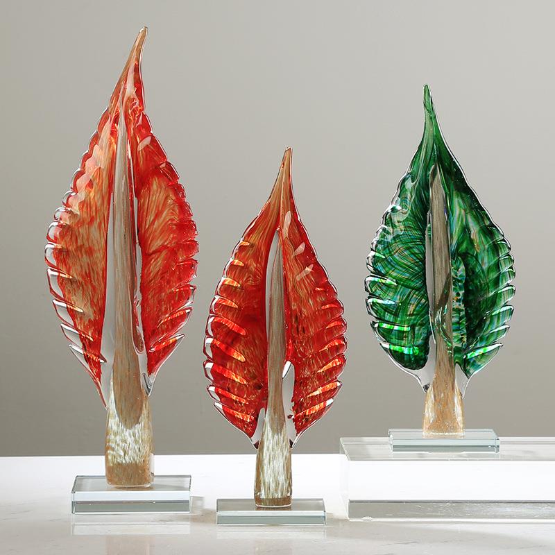 现代轻奢抽象树叶摆件琉璃简约手工别墅客厅玄关装饰桌面软装摆设
