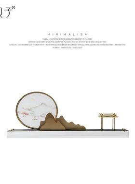 艺贝子新中式铁艺创意山水摆件客栈酒店样板间客厅玄关软装饰品