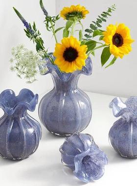 设计紫花朵花瓶装饰家居简约设计师软装手工玻璃插花器摆件