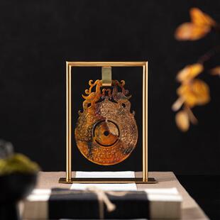 高档新中式茶室软装展示柜博古架茶台书房陈列装饰品搭配玉璧摆件