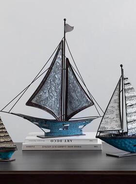 北欧铁艺帆船摆件办公室办公桌书架客厅电视柜家居装饰品乡村做旧