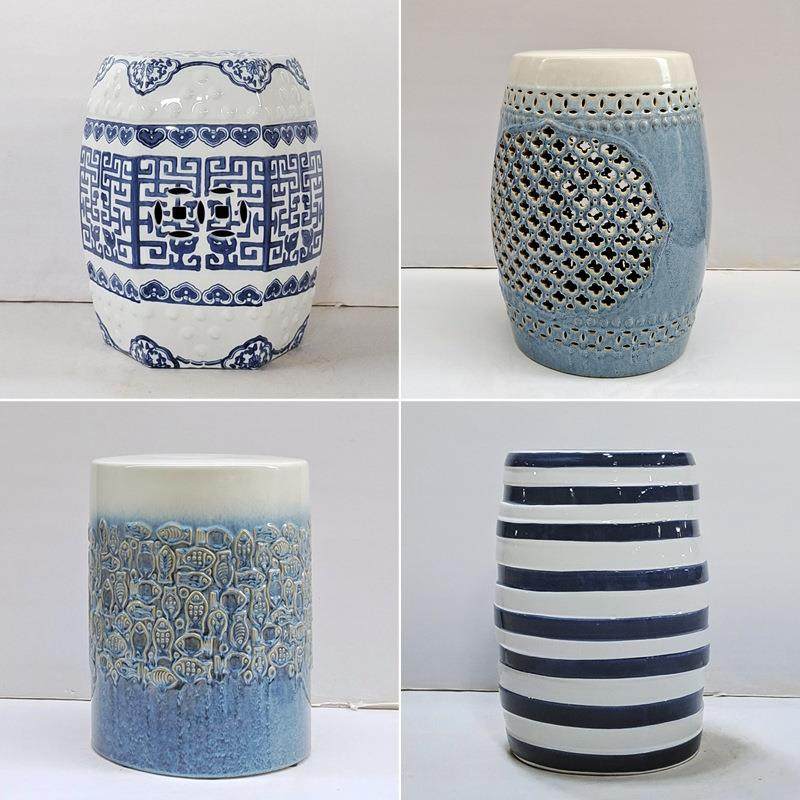 中式渐变陶瓷凳子仿古青花陶艺凳古筝琴瓷墩户外花园绣墩软装圆凳