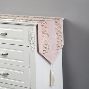 欧式荷兰绒金色花边烫钻餐桌桌旗酒店别墅民宿情侣房粉色桌巾