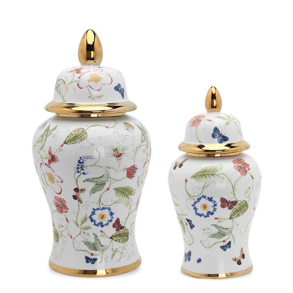 爆款景德镇花瓶陶瓷花插摆件花鸟蝴蝶将军罐工艺品装饰品插花摆件