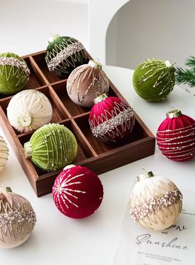 NUCHI跨境圣诞节装饰品绒布圣诞球圣诞装饰彩球吊球圣诞树挂件