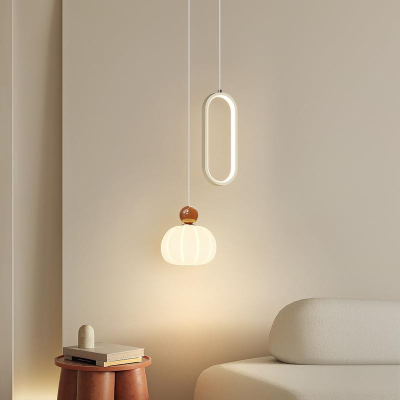 法式奶油风卧室床头吊灯现代简约南瓜主卧吊线灯高级感小吊灯