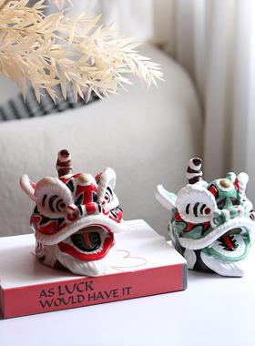 新中式醒狮摆件国潮舞狮子狮头工艺品样板间儿童房家居桌面小装饰