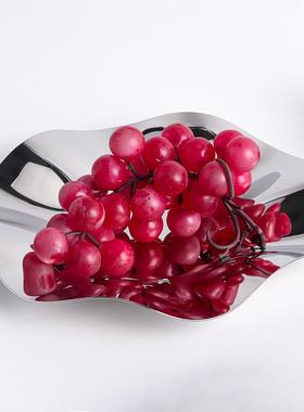 现代轻奢创意艺术波浪不锈钢果盆样板间软装客厅餐厅桌面收纳摆件