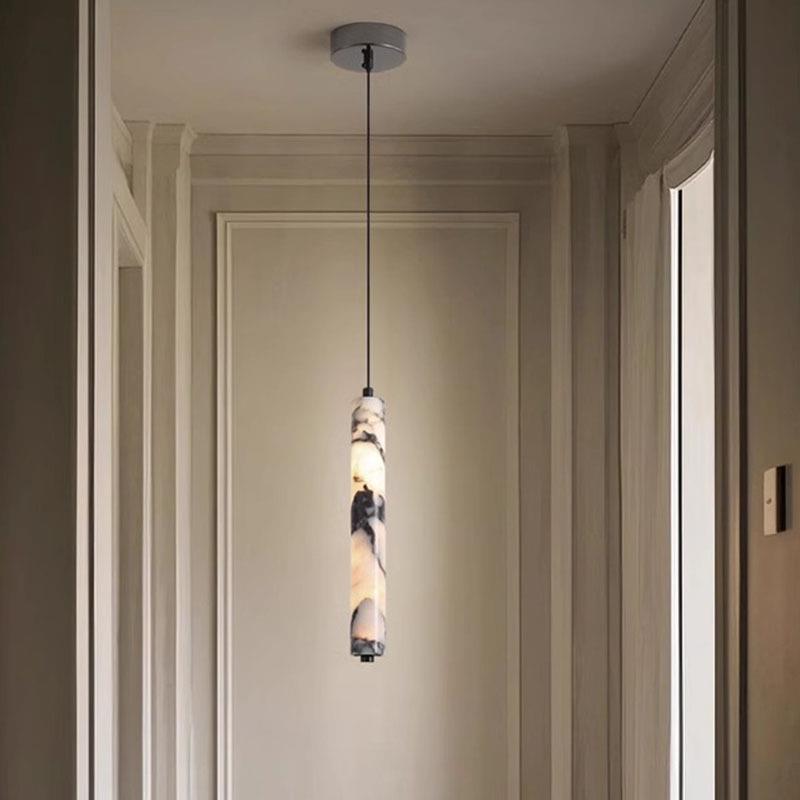 可升降主卧室床头吊灯大理石高级感轻奢法式玄关长型小吊线灯饰