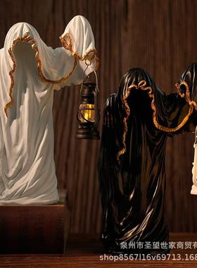 美式跨境幽灵巫师提灯暗黑系神秘黑衣人桌面万圣节创意装饰摆饰