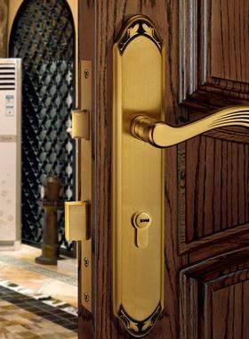 黄古铜古典装修室内大门全铜世连泰好工房铜锁LM 117117 RG/BF