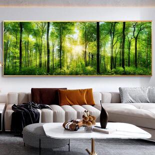 卧室床头装饰画绿色森林壁画客厅树木办公室风景挂画树林沙发墙画