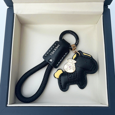 马上有钱手工牛皮革定制汽车钥匙扣挂件马年创意礼品男女钥匙链绳