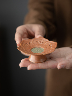 觅己浮雕莲花高足茶杯垫陶瓷隔热垫家用功夫茶道防烫杯托茶具配件