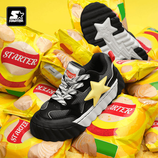 STARTER夏季新款透气运动增高黑白休闲板鞋男女款低帮网面薯片鞋