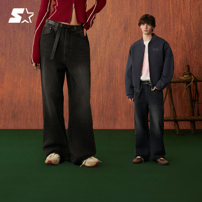 STARTER牛仔裤2026春季新款休闲纯棉宽松微喇男生长裤女生裤子