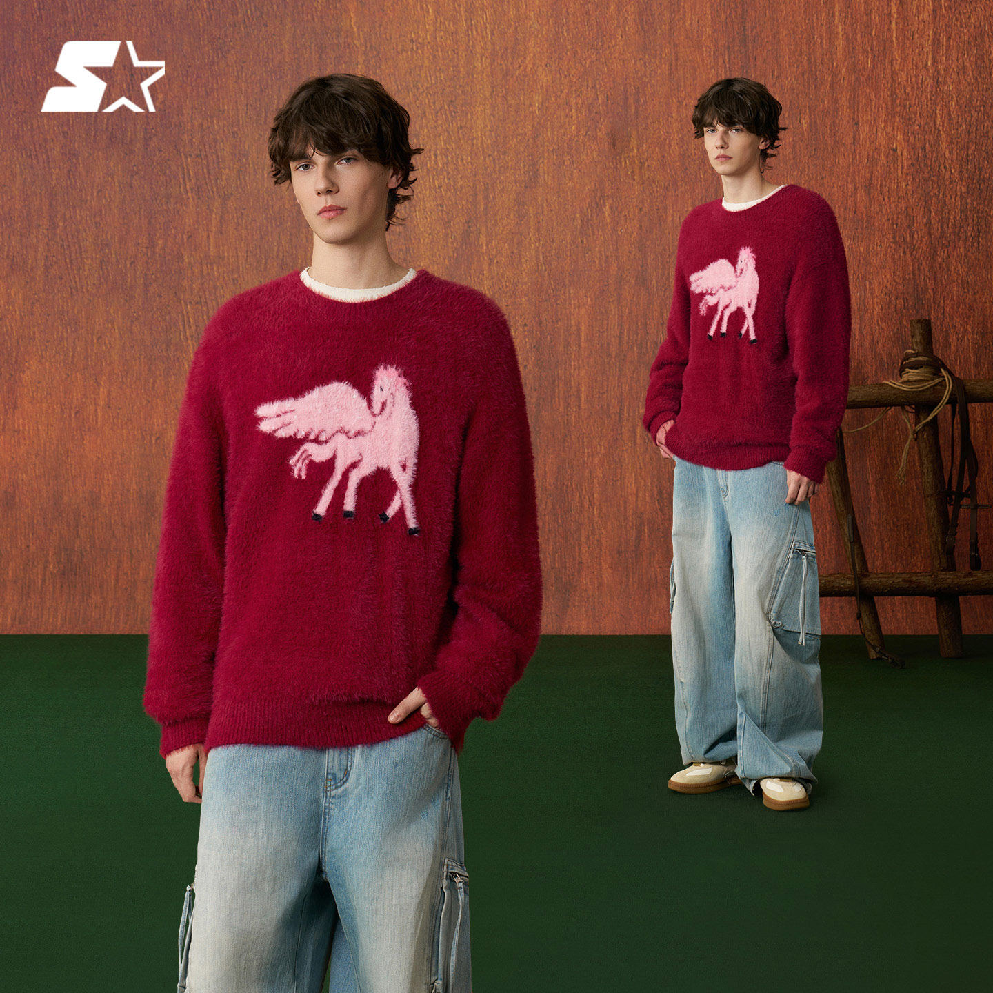 STARTER毛衣2026春季新款男生宽松休闲马年提花红色毛衣女生上衣,运动服/休闲服装,运动毛衣/线衫,淘宝优惠券,粉丝福利购,淘宝优惠卷