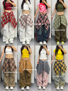 XXBUNI自制 跳舞腰搭屁帘hiphop跳舞jazz百搭格子系腰外搭配件潮