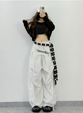 XXBUNI夏日jazz跳舞裤子女设计感自带屁帘拼接捏褶宽松薄款休闲裤