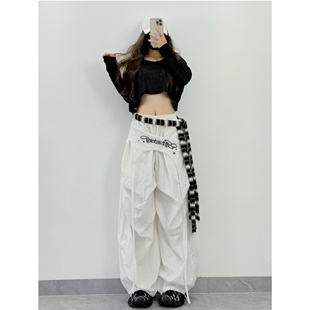 XXBUNI夏日jazz跳舞裤 子女设计感自带屁帘拼接捏褶宽松薄款 休闲裤