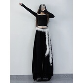 XXBUNI女团跳舞套装 假两件jazz短上衣毛绒挂饰显瘦运动裤