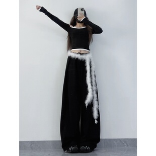 XXBUNI女团跳舞套装 假两件jazz短上衣毛绒挂饰显瘦运动裤