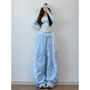 XXBUNI 蓝色假两件跳舞上衣女＋秋冬jazz侧边条纹弯刀高腰休闲裤