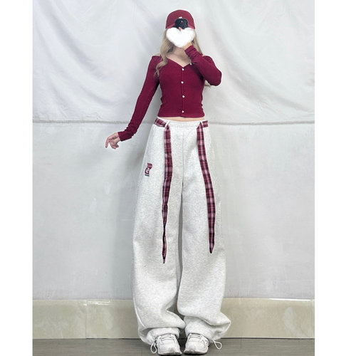 XXBUNI kpop女团跳舞设计感双腰头绑带运动卫裤垂感腰带休闲裤女