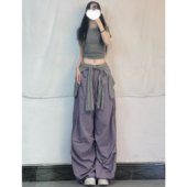 夏季 显瘦裤 跳舞薄款 XXBUNI 灰紫速干工装 裤 子hiphop束脚阔腿裤 女