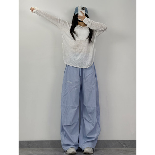 XXBUNI夏季跳舞长款短款罩衫＋多巴胺条纹运动裤女爵士舞跳舞裤子