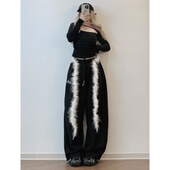 爵士舞裤 XXBUNI跳舞套装 黑色带胸垫镂空上衣＋带腰带宽松阔腿裤 子