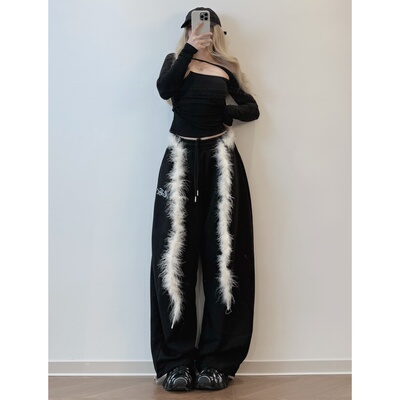 XXBUNI跳舞套装黑色带胸垫镂空上衣＋带腰带宽松阔腿裤爵士舞裤子