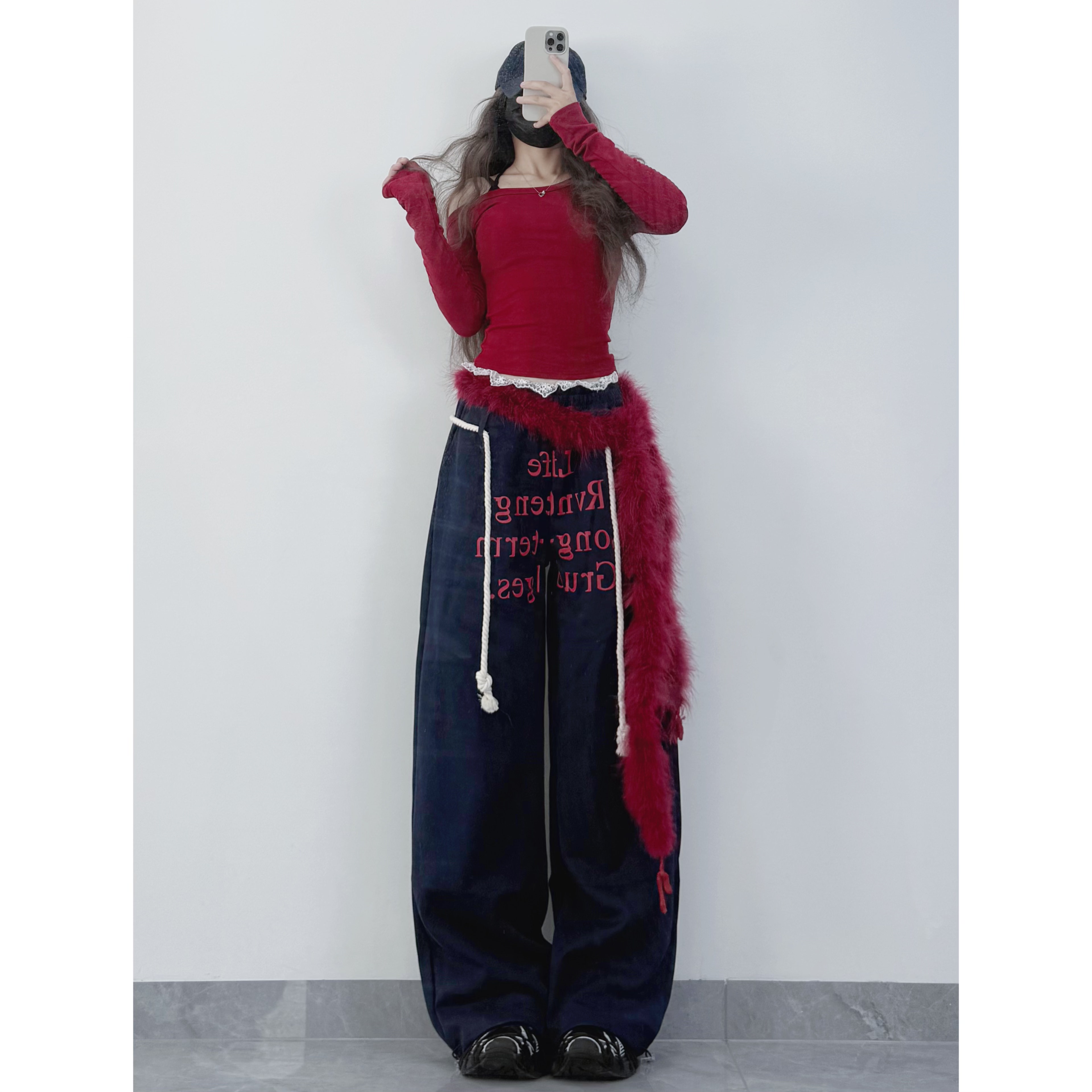 XXBUNI秋冬辣妹爵士舞裤女设计感小众宽松阔腿高腰印花jazz运动裤