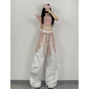 夏季 工装 裤 纯棉收腰休闲运动长裤 爵士跳舞服装 XXBUNI 女白色薄款