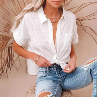 linen ladies cotton sleeve Womens short cardigan and shirt