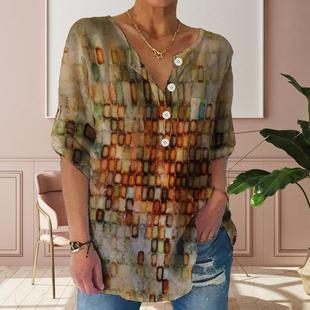 Tops T-Shirt Neck V Deep Button-Up Sleeve Short Fashion