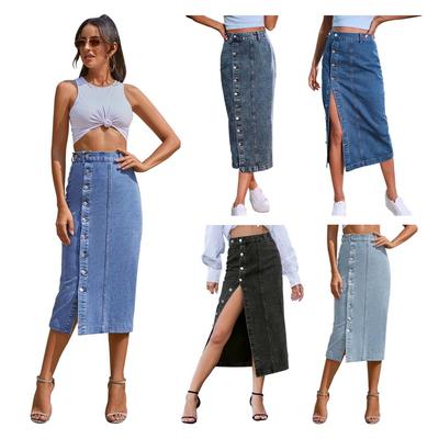 summer long A-line Plus straight skirt slit button womens