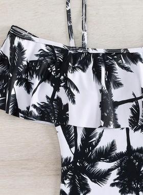 digital tree coconut mainstream one-shoulder sexy swimsuit