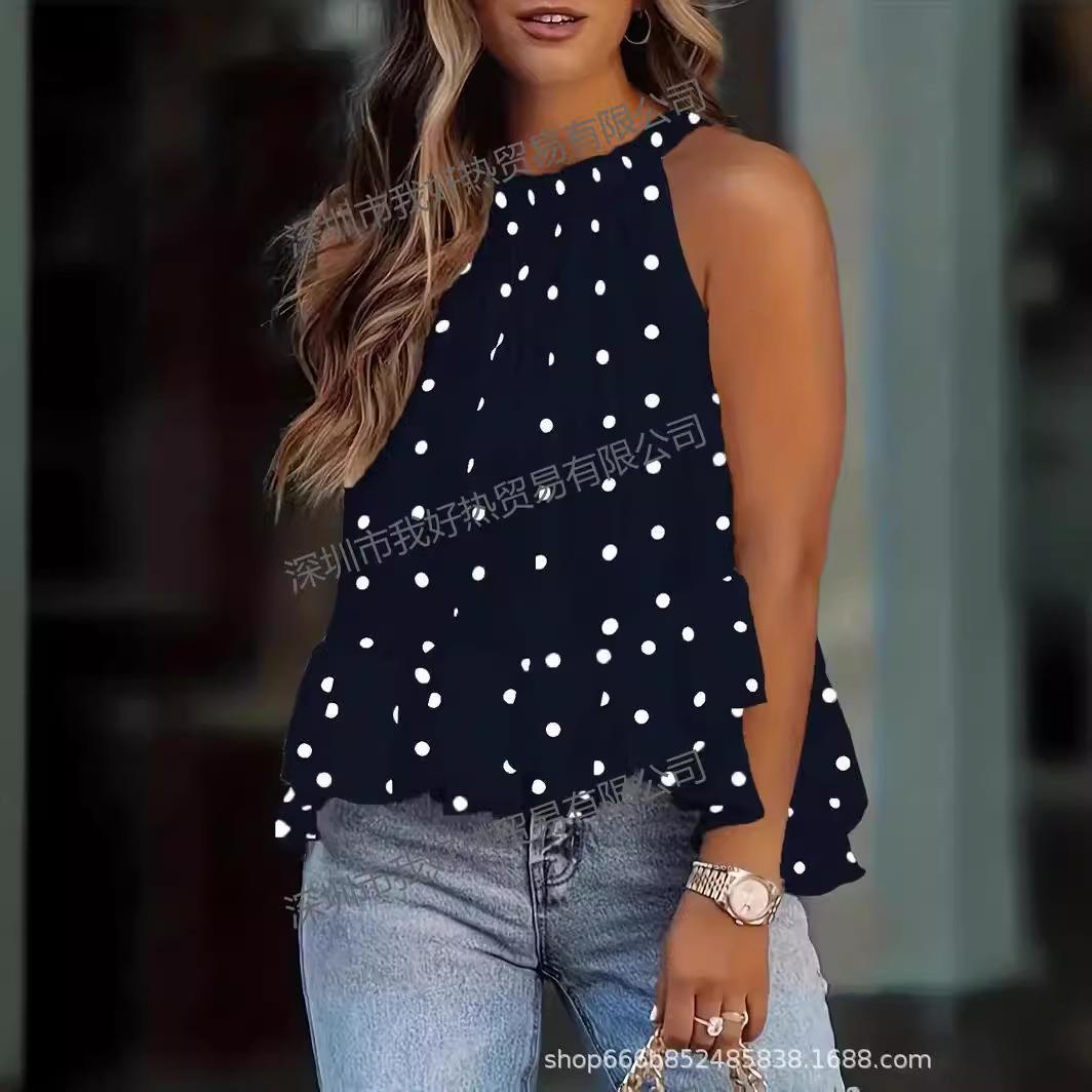 Top Shirt Sleeveless Shoulder One Sexy Neck Round Loose