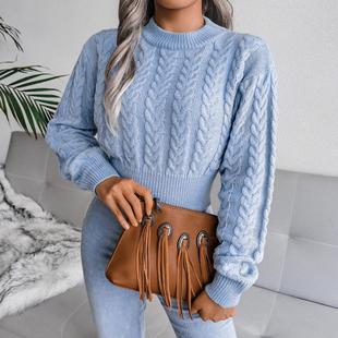 twist waist knitted Women button short belly sweater