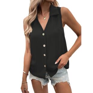 sleeveless solid shirt Womens chiffon neck color loose