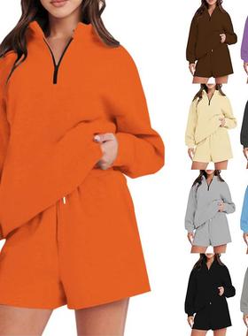 Womens Shorts Pocketless Color with Sweatshirt Solid Set
