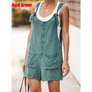 overalls Womens lace cotton patch and pocket color linen